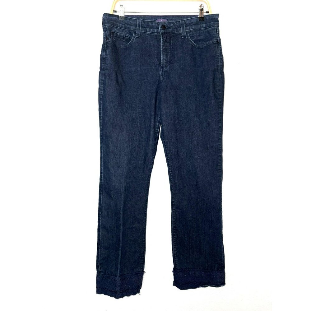 NYDJ Straight High-Rise Dark Wash Lace Hem Jeans Size 12